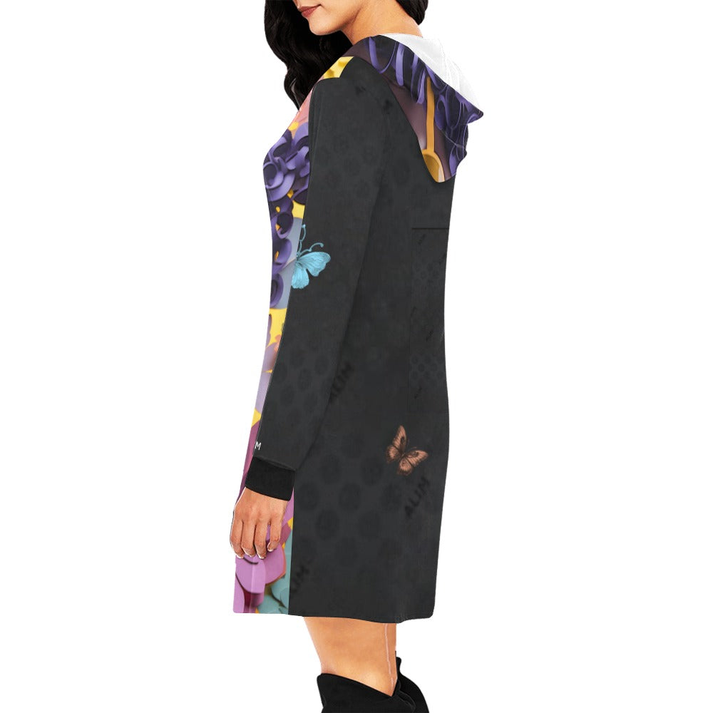 ALIM4U- Black Woman 5 Women's All Over Print Hoodie Mini Dress(Model H27)