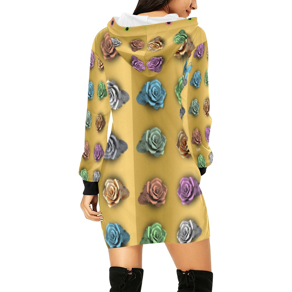 ALIM4U- (Entire Coverage) Rows of Roses 3 Women's All Over Print Hoodie Mini Dress(Model H27)