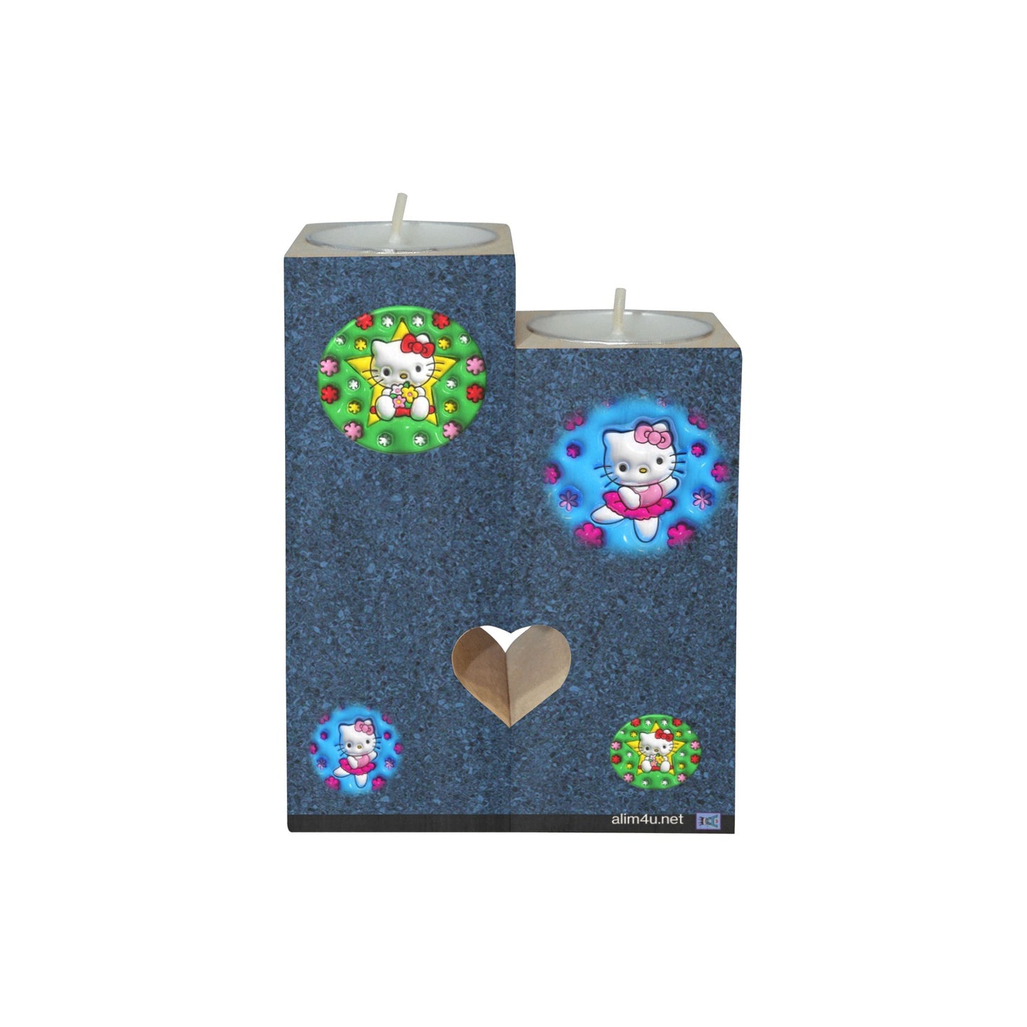ALIM4U-KitKat Blue Wooden Heart Candle Holder
