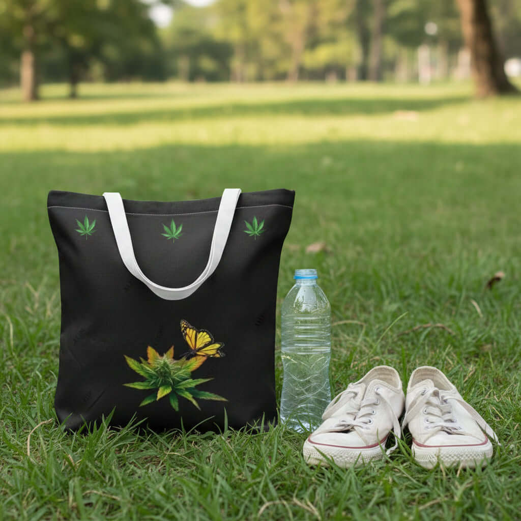 Tote Bag Black Heavy Duty Marijuana Leaves Womens Faces