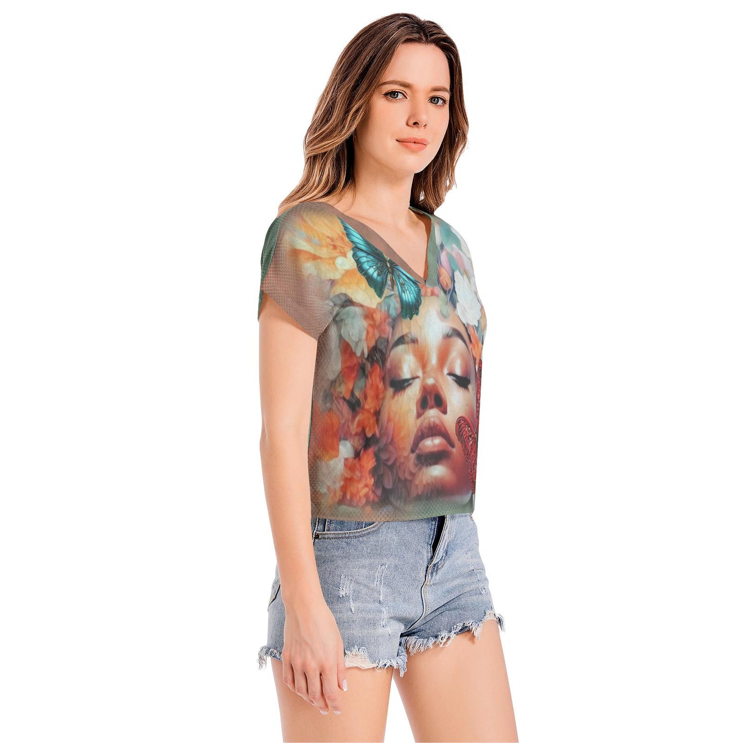 ALIM4U "Blossom" Batwing Sleeve V-Neck Top