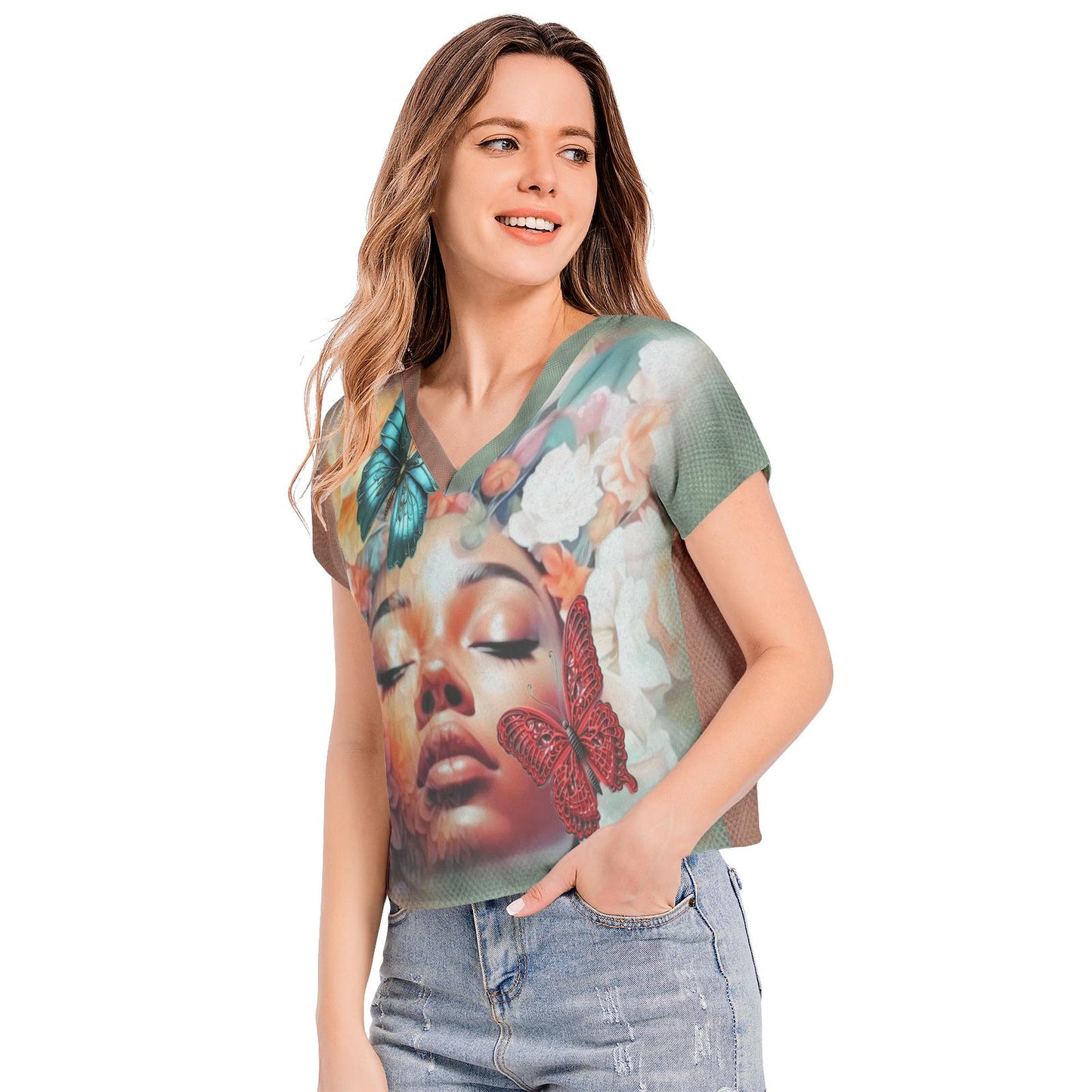 ALIM4U "Blossom" Batwing Sleeve V-Neck Top