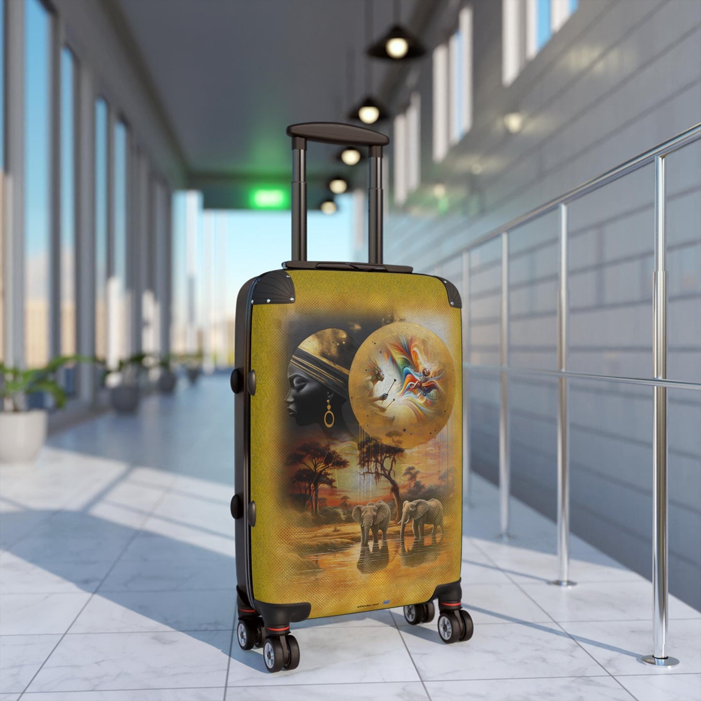 Suitcases, African Sunset Drummer Woman Headdress, Travel Luggage Bag, Weekend Getaway, Wanderlust Gift, Vacation Souvenir, African Safari