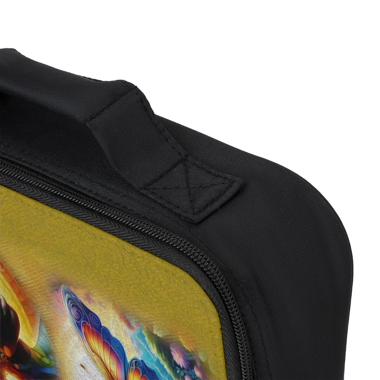 ALIM4U- Lunch Bag, African Woman and Monarch Butterfly Design, Golden Background, Eco-Friendly Tote, Insulated Cooler, Food Carrier, African