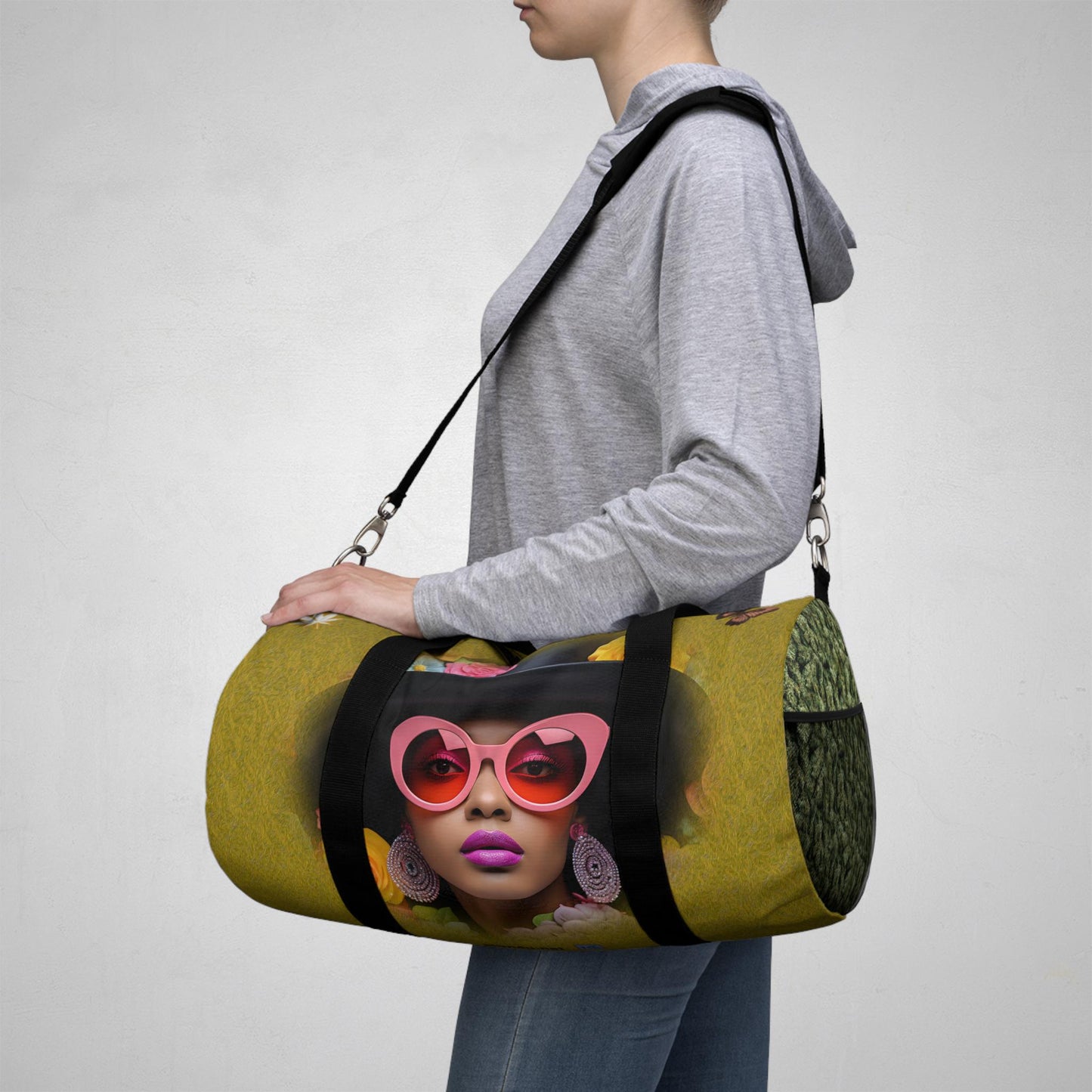 ALIM4U- Golden Sunset Marijuana Duffel Bag, Black Girls Smoke Field of Trees, Weed Lovers Carryall, Cannabis Travel Tote
