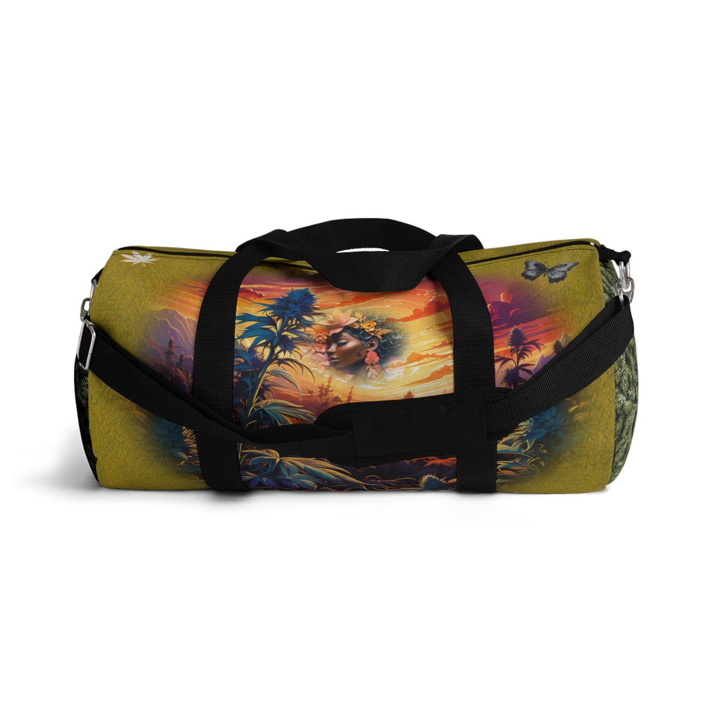ALIM4U- Golden Sunset Marijuana Duffel Bag, Black Girls Smoke Field of Trees, Weed Lovers Carryall, Cannabis Travel Tote
