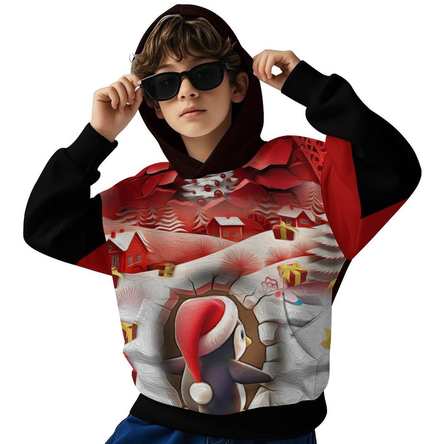 ALIM4U Christmas Children's Hooded Sweatshirt without Drawstrings