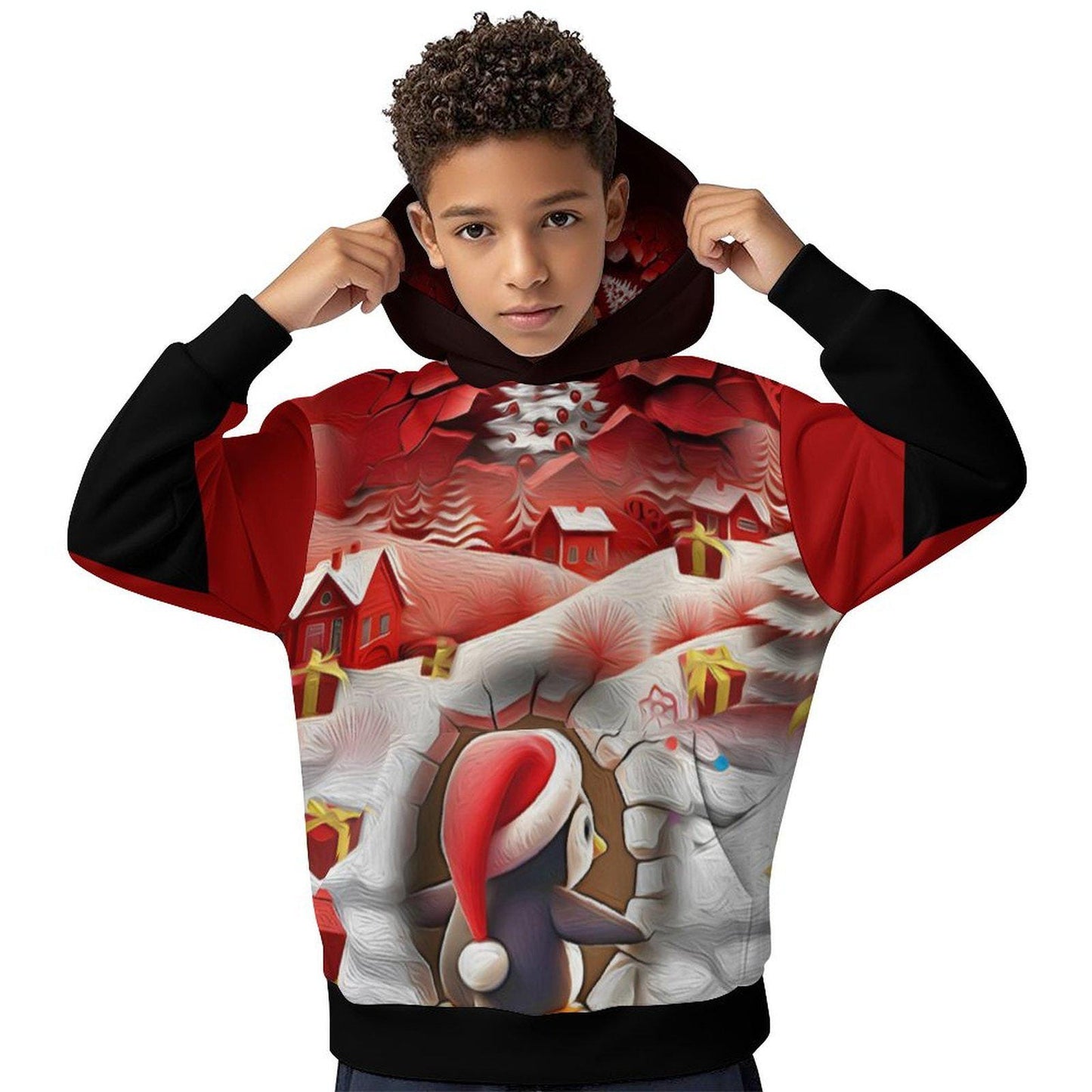 ALIM4U Christmas Children's Hooded Sweatshirt without Drawstrings