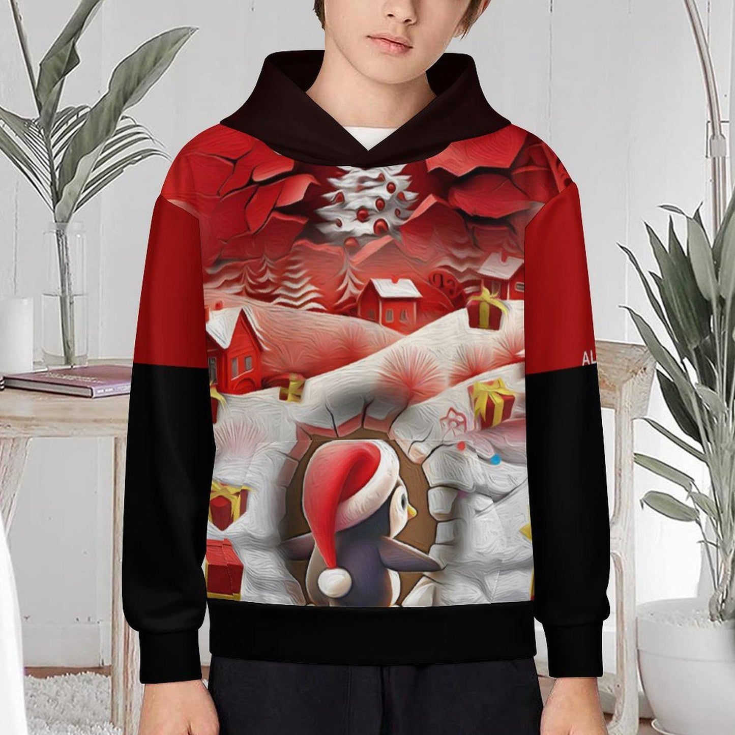 ALIM4U Christmas Children's Hooded Sweatshirt without Drawstrings