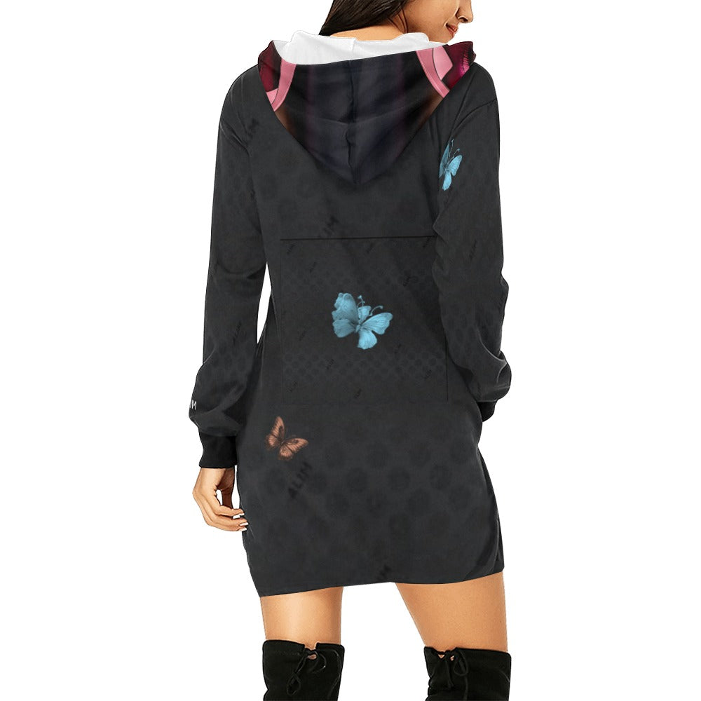 ALIM4U- Black Woman 2 Women's All Over Print Hoodie Mini Dress(Model H27)