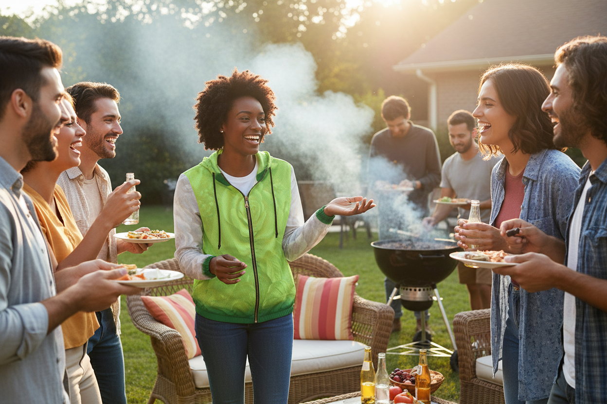 Green and gray jacket with a zipper on a white background