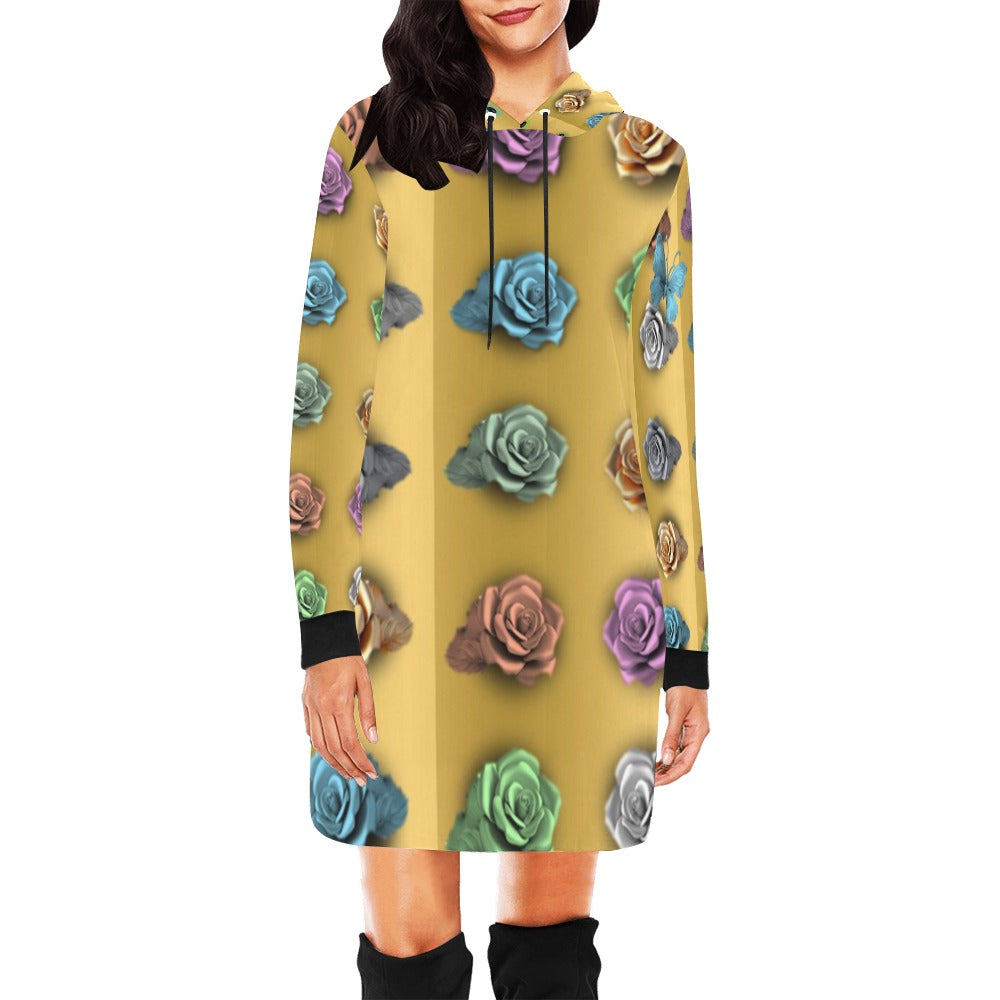 ALIM4U-(Black Back) Rows of Roses 2 Women's All Over Print Hoodie Mini Dress(Model H27)