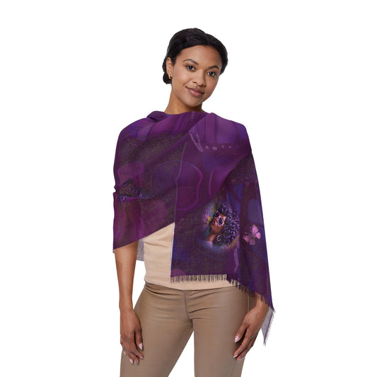 Butterfly Chiffon Scarf, Purple Floral Lightweight Wrap, Women's Fashion Accessory, Spring Neck Scarf, Gift for Her