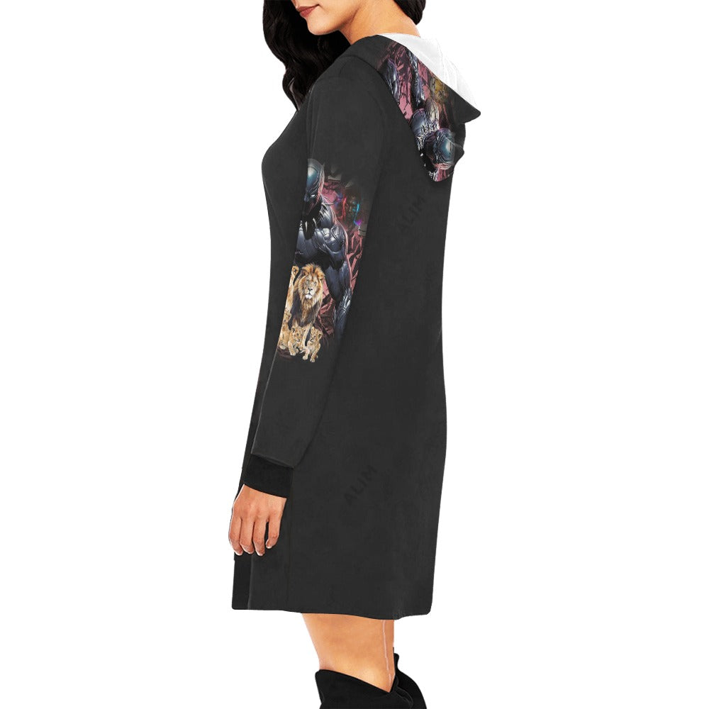 ALIM4U- Panther and Lions Women's All Over Print Hoodie Mini Dress(Model H27)