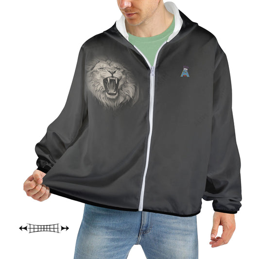 ALIM4U- (Back Image) Lion King of the Cannabis Jungle Men's Sun Protection Hoodie(Model H62)