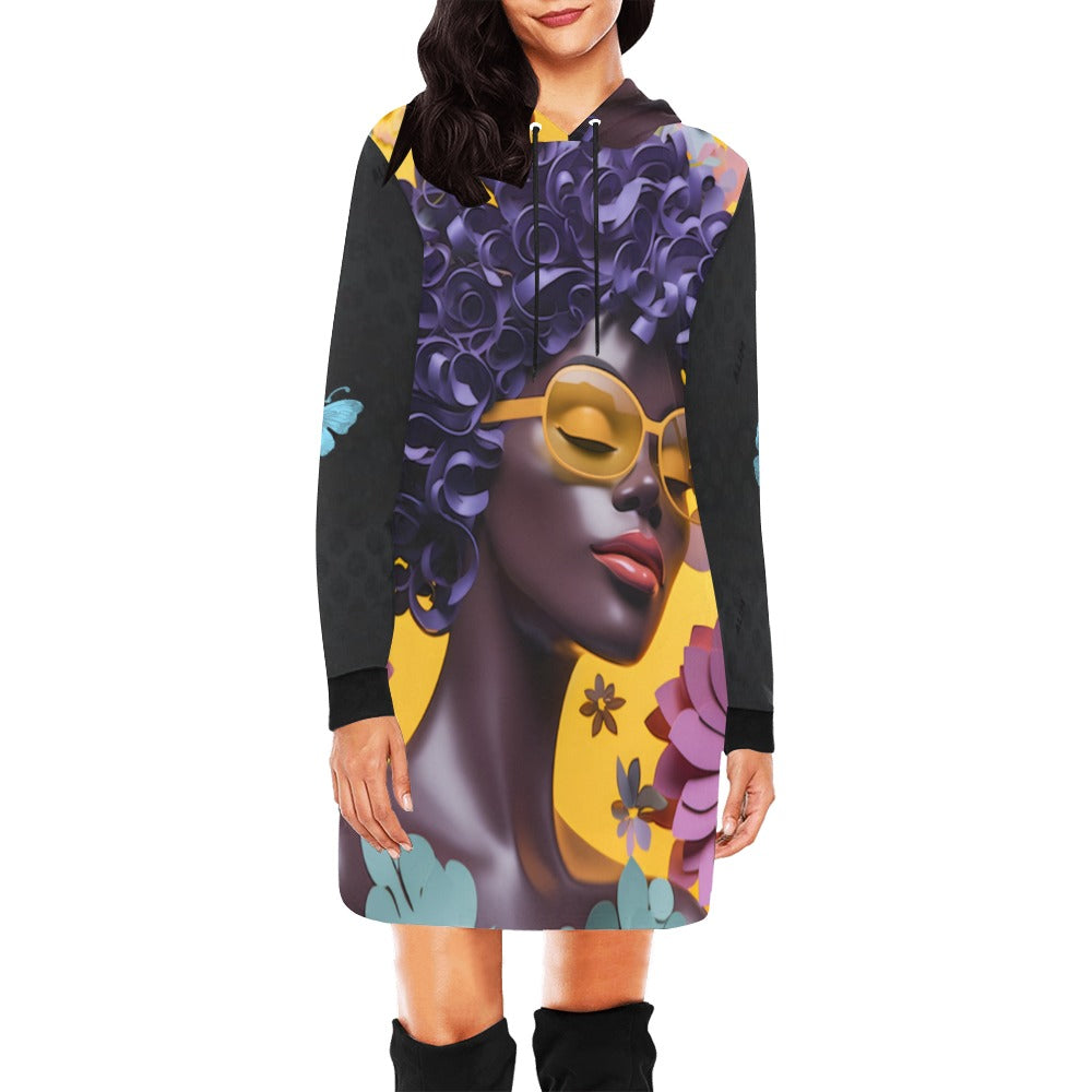 ALIM4U- Black Woman 5 Women's All Over Print Hoodie Mini Dress(Model H27)