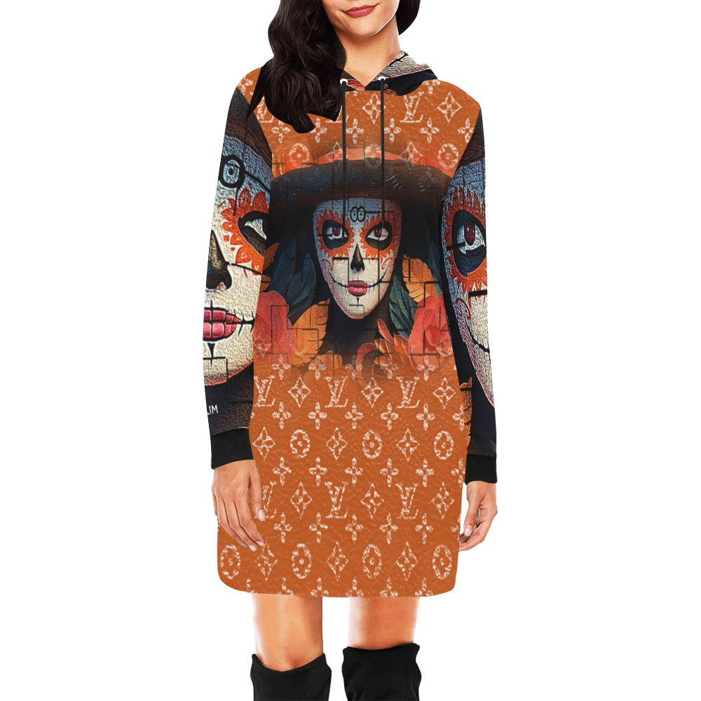 ALIM4U- Pumpkin Halloween Party Women's All Over Print Hoodie Mini Dress(Model H27)
