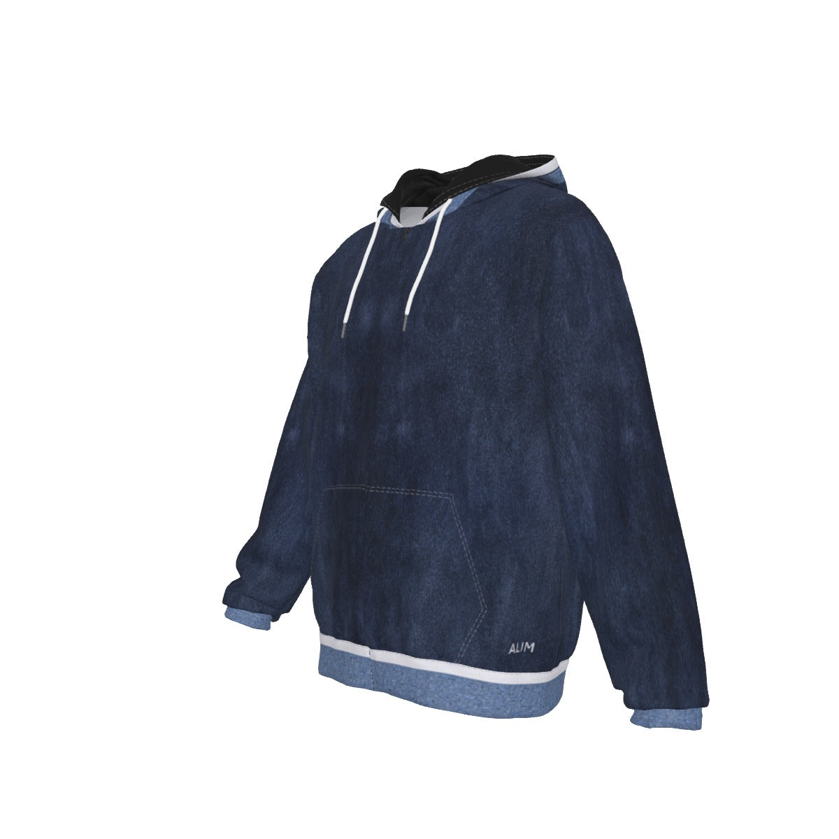 ALIM4U- Blue and White Zip Up Hoodie With Pocket