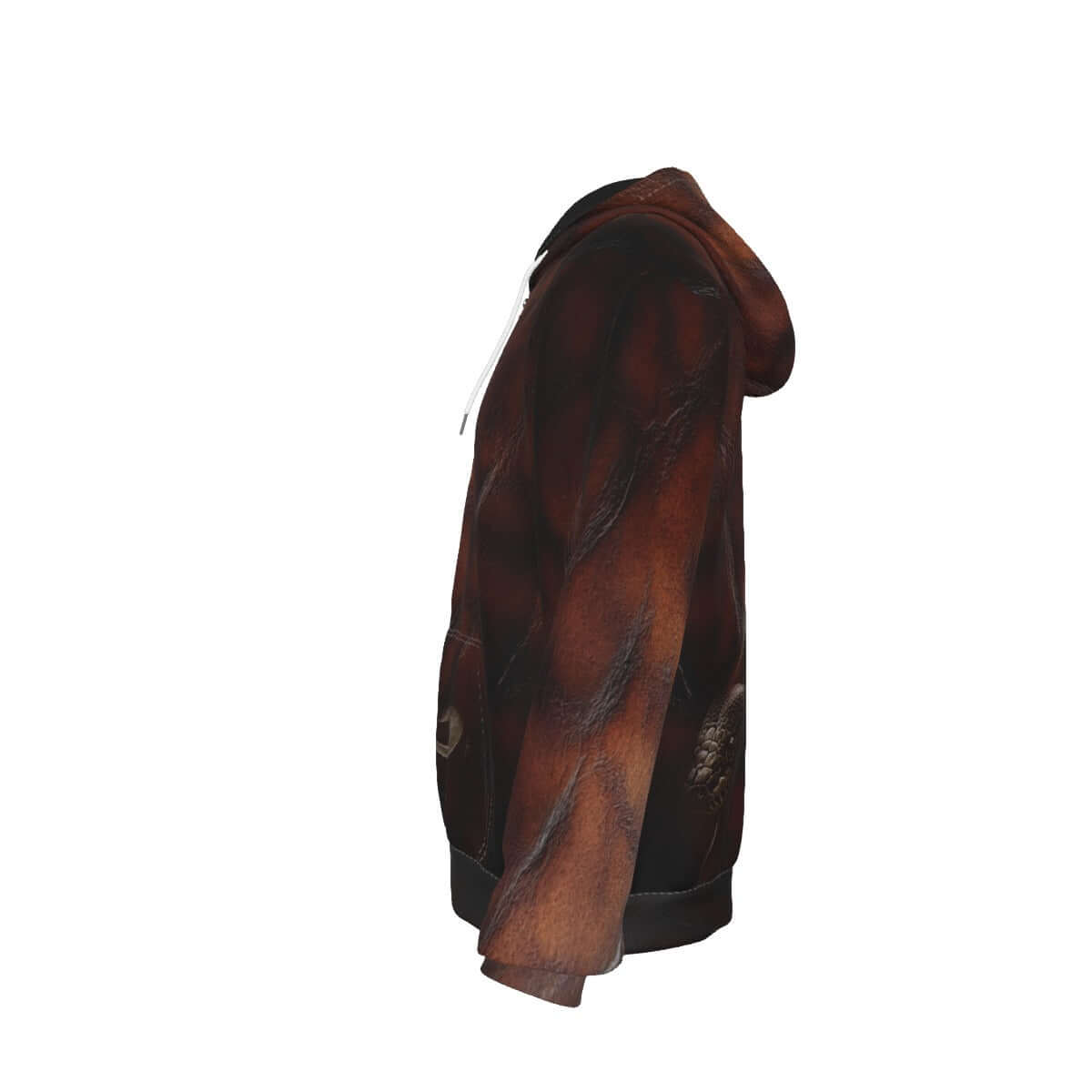 Brown Zip Up Hoodie Leather Textured Print Snake Images Print 