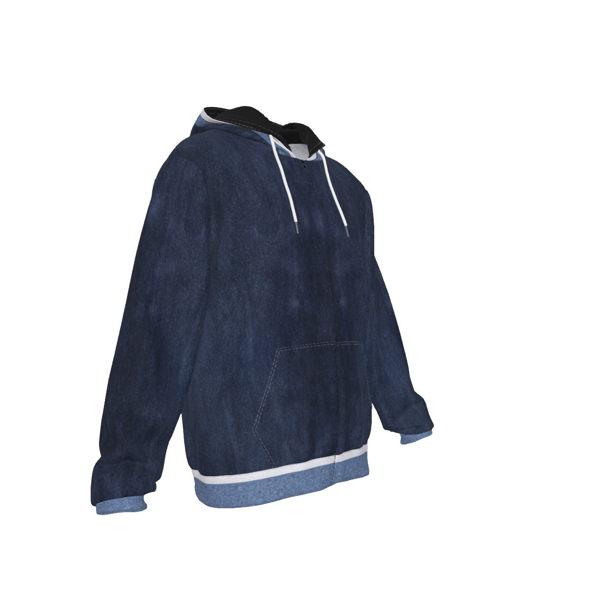 ALIM4U- Blue and White Zip Up Hoodie With Pocket