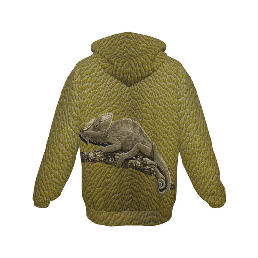 ALIM4U- Burnished Green Chameleon  Zip Up Hoodie With Pocket