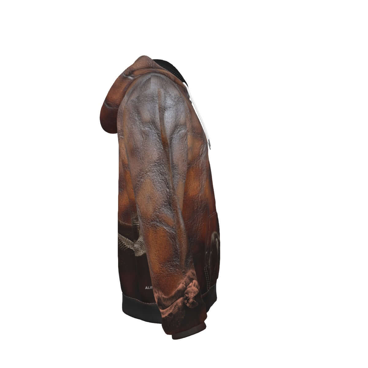 Brown leather jacket with a hood on a white background