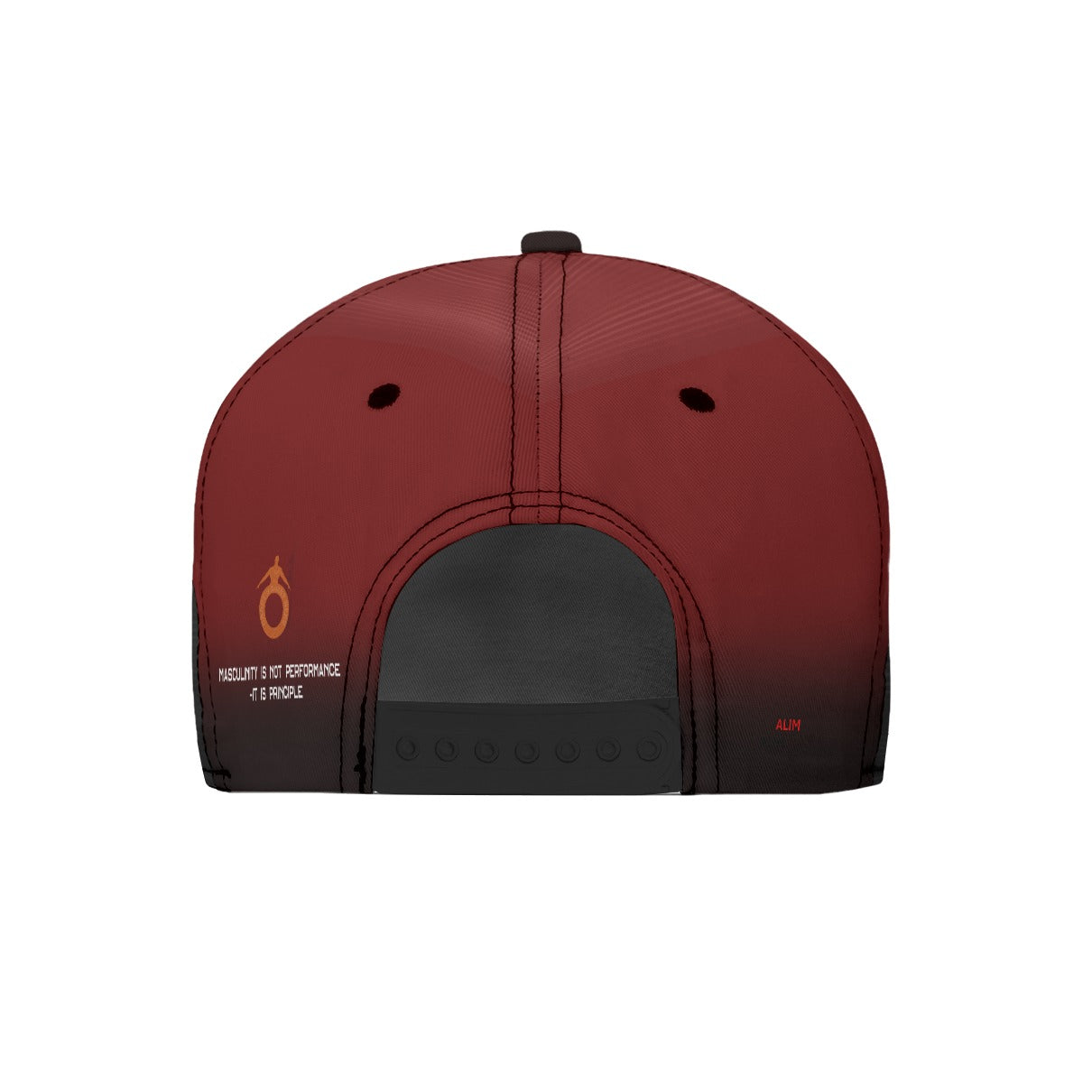 Red and black cap with brand logo on a white background