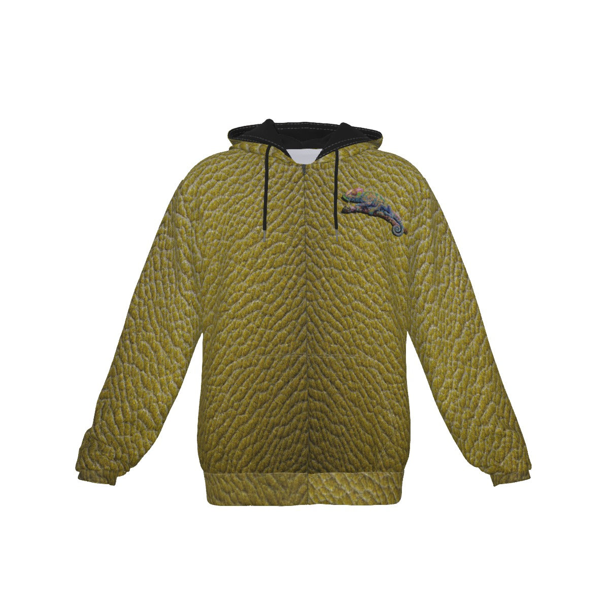 ALIM4U- Burnished Green Chameleon  Zip Up Hoodie With Pocket