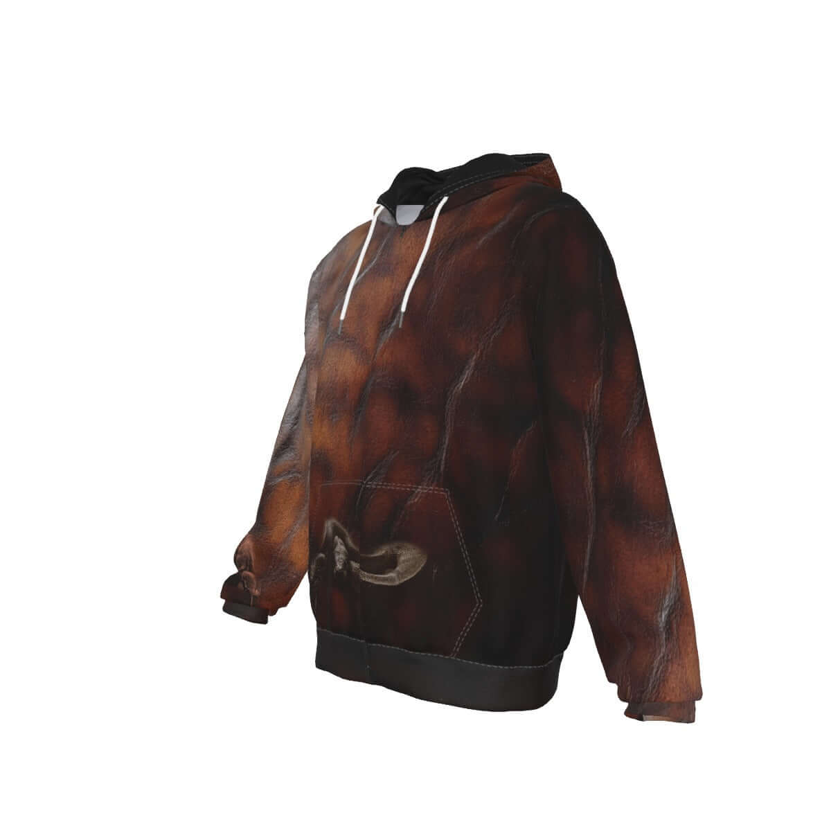 Brown Zip Up Hoodie Leather Textured Print Snake Images Print 