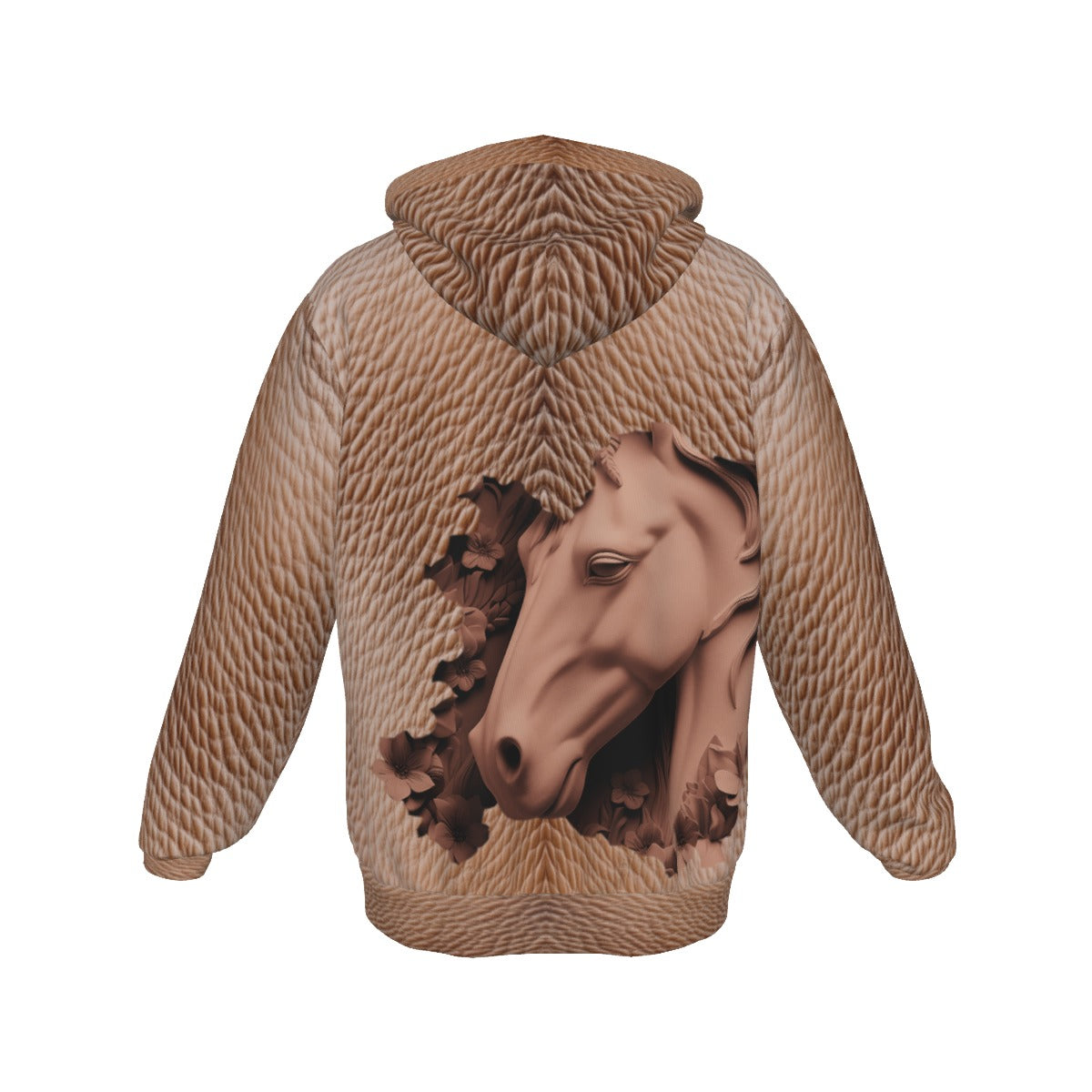 ALIM4U- Beige and Brown Horse Zip Up Hoodie With Pocket