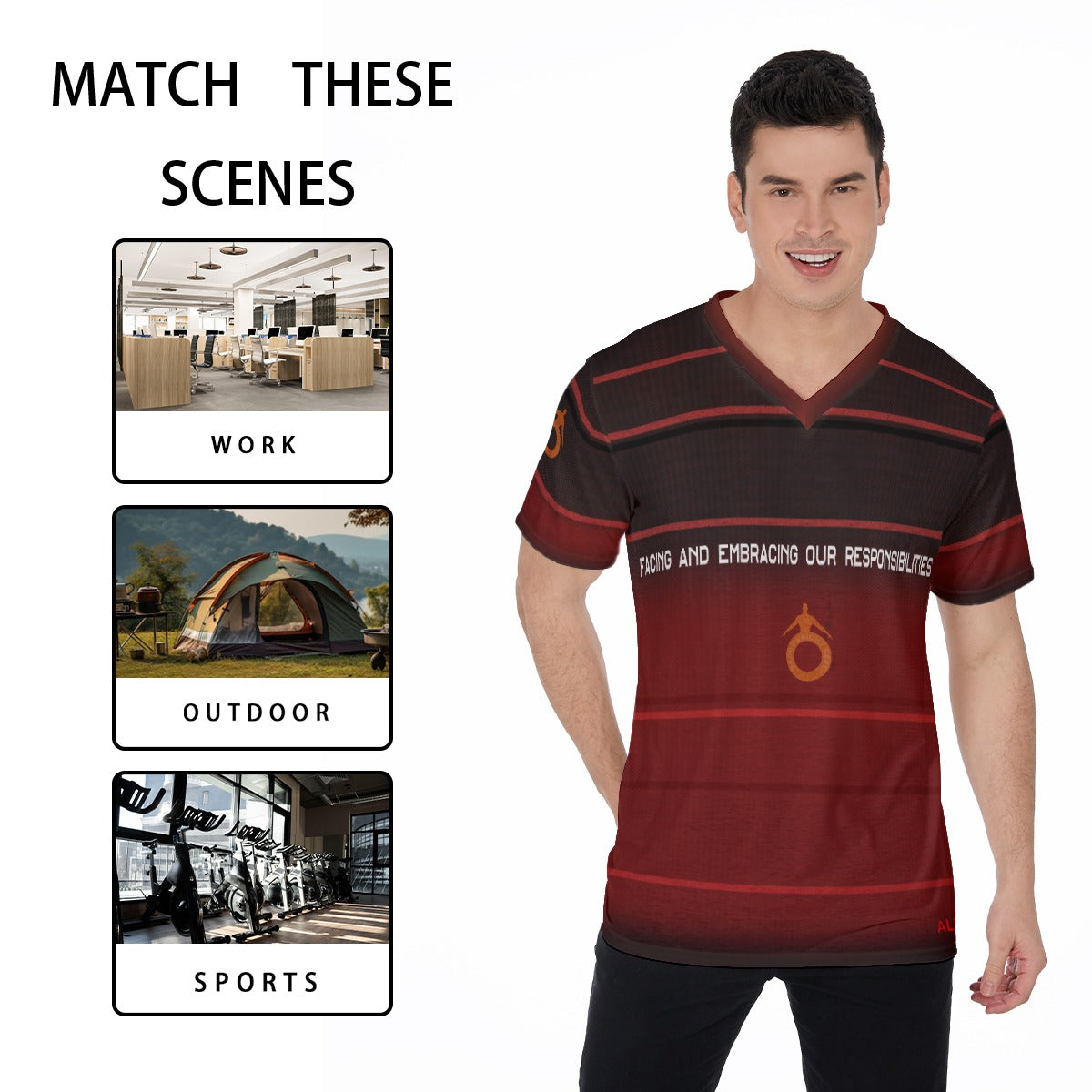 Daddy's Right Here "Logo Striped" Red n Black V-Neck T-Shirt