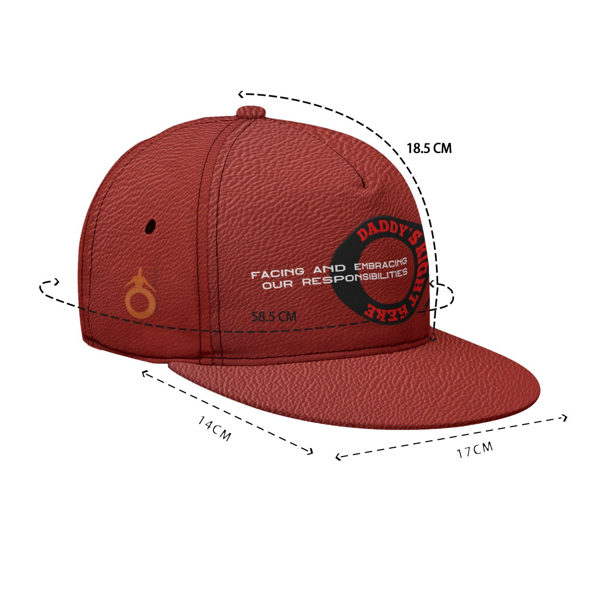Red cap with text and logo on a white background
