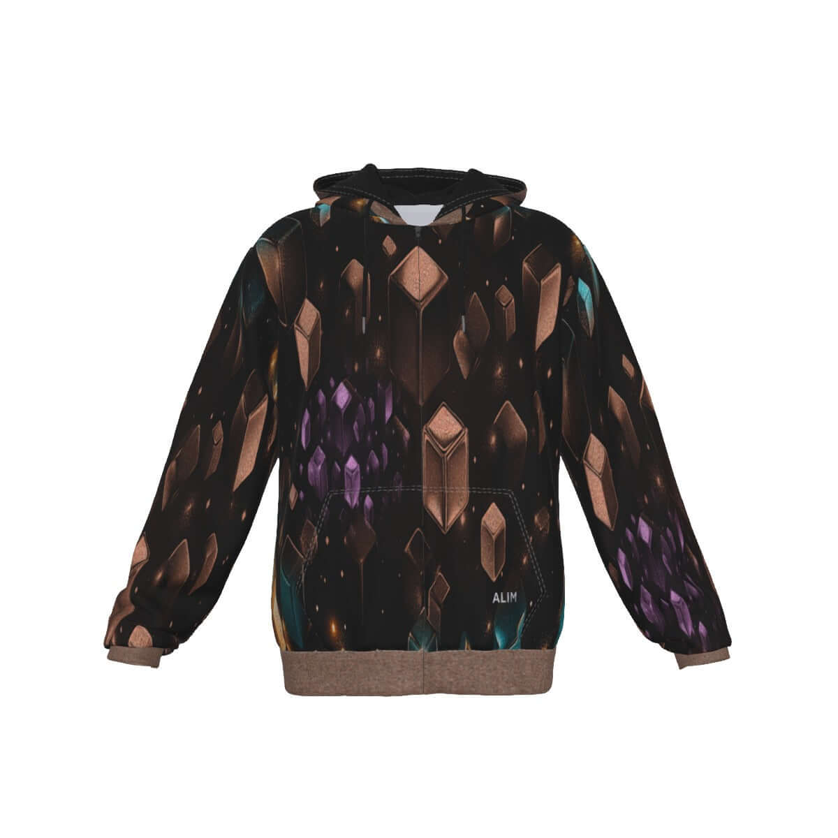 Black zip up hoodie Multi-colored Shapes 3D images 