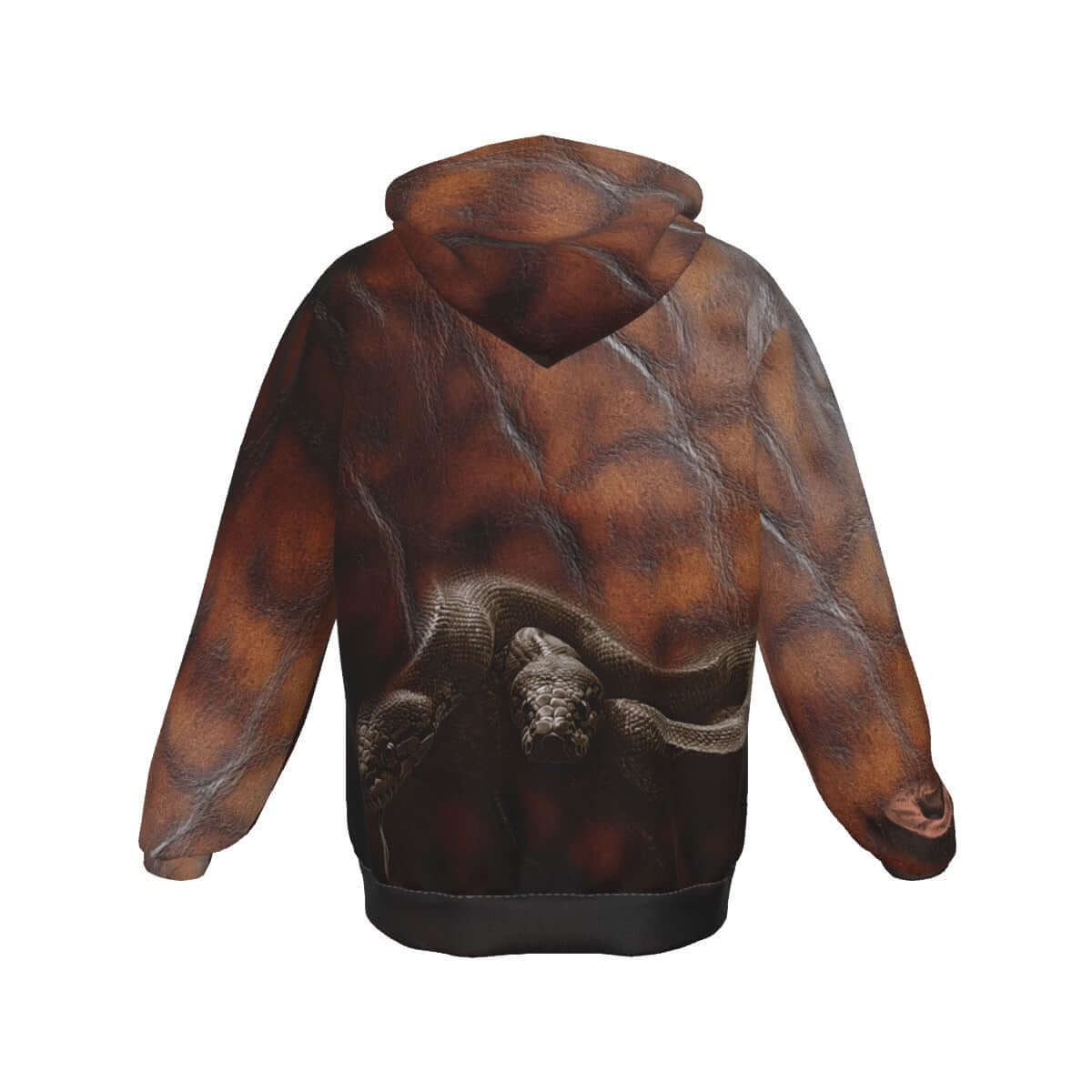 Brown Zip Up Hoodie Leather Textured Print Snake Images Print 