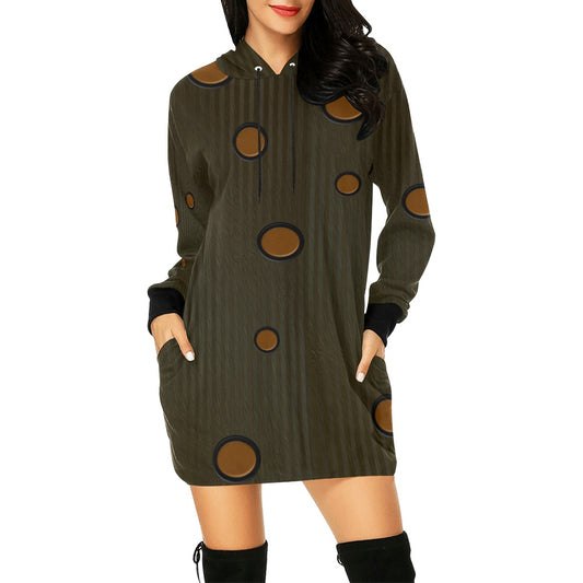 ALIM4U-Brown Spotted and Black Women's All Over Print Hoodie Mini Dress(Model H27)