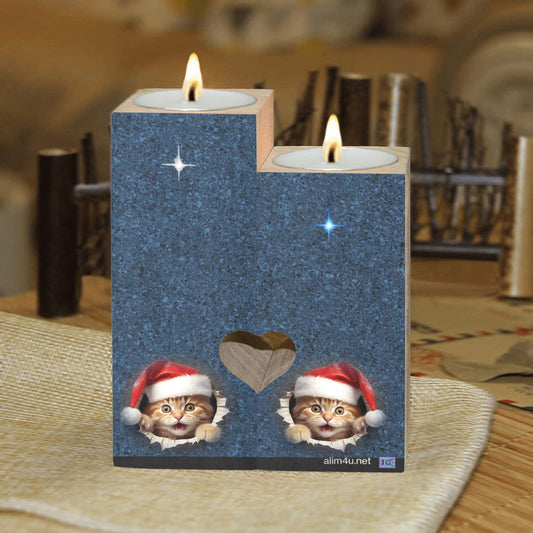 ALIM4U- Kittys Christmas Wooden Heart Candle Holder
