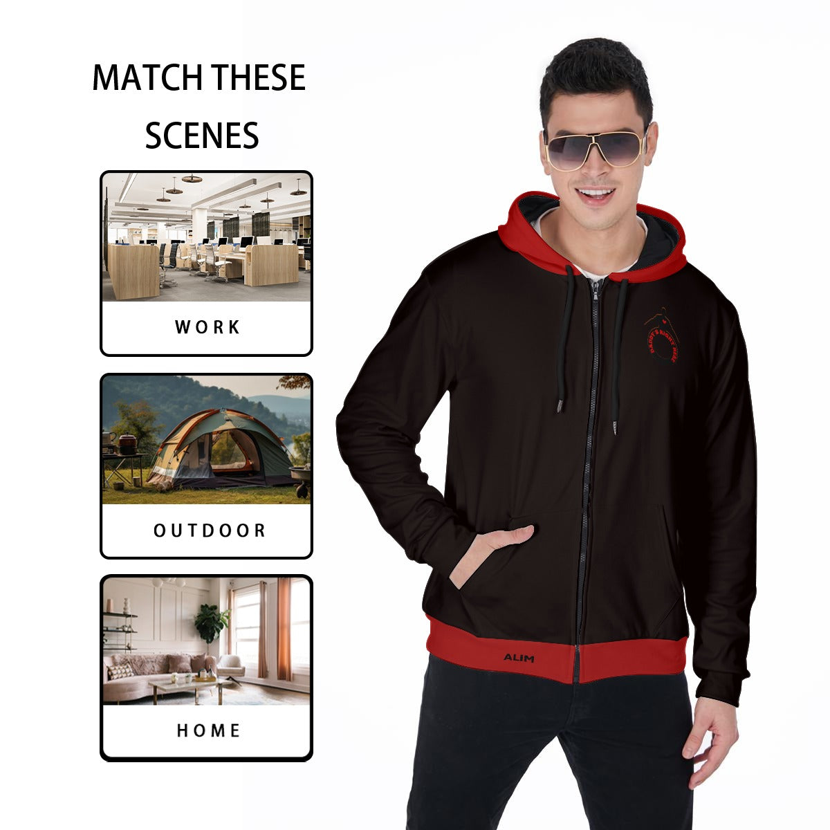 Daddy's Right Here Logo Red Hood Zip Up Hoodie With Pocket