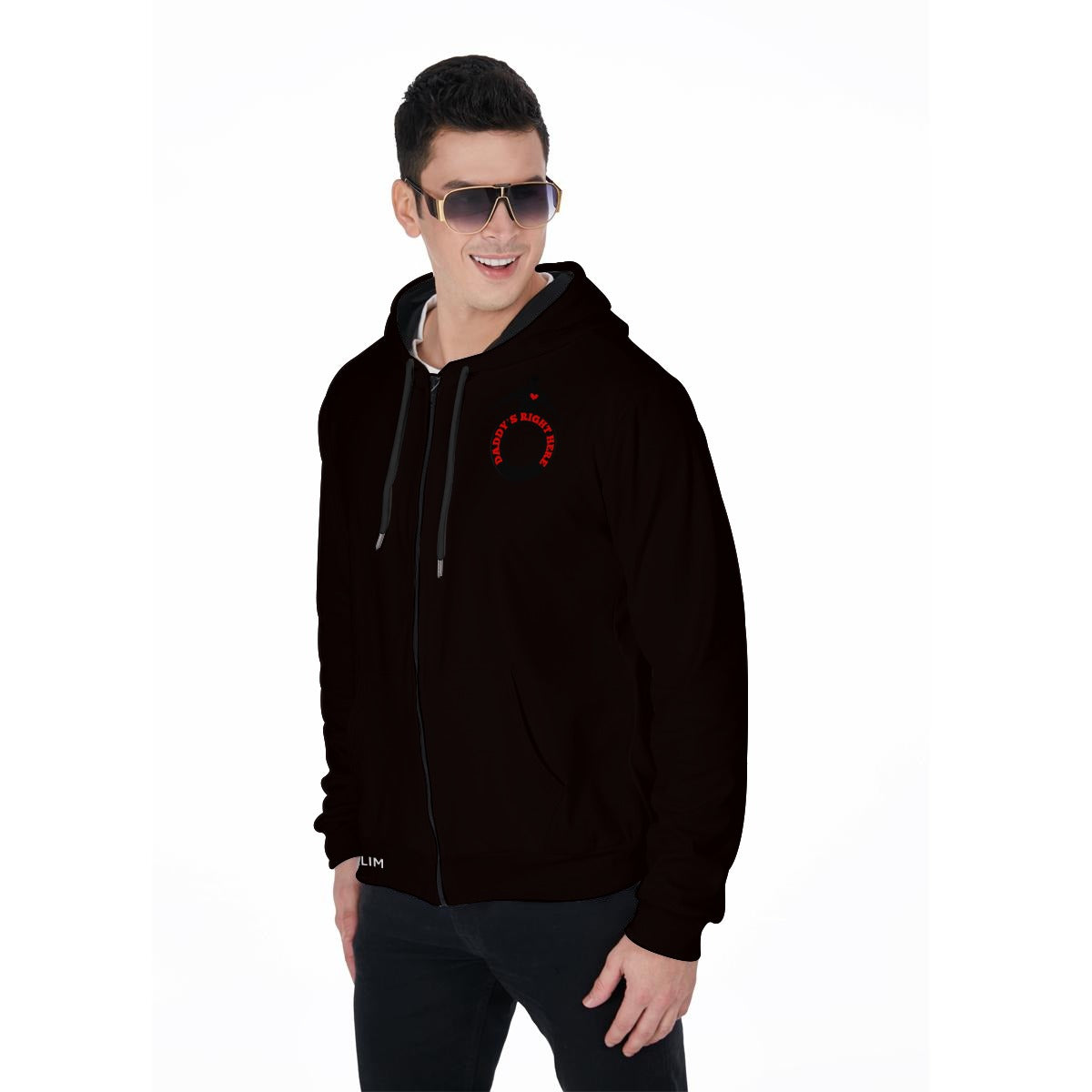 Daddy's Right Here Logo Black Shadow Zip Up Hoodie With Pocket
