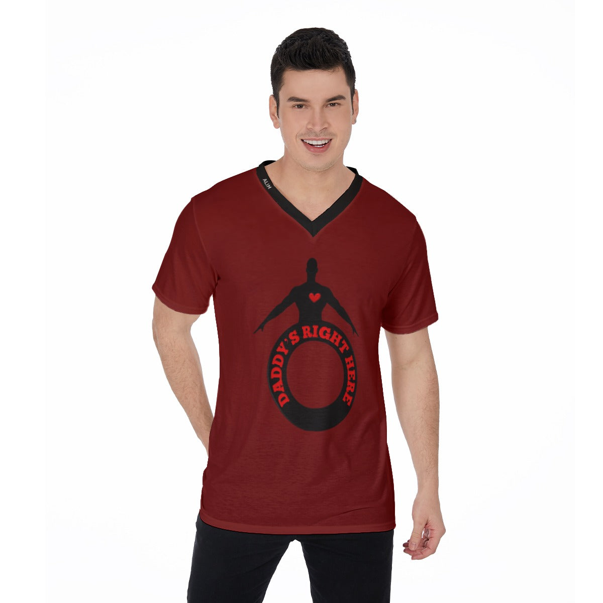 Daddy's Right Here Red Black V-Neck T-Shirt