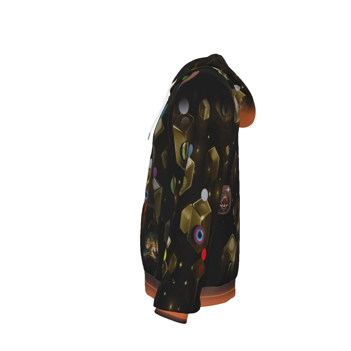 Black hoodie with text on the back against a white background