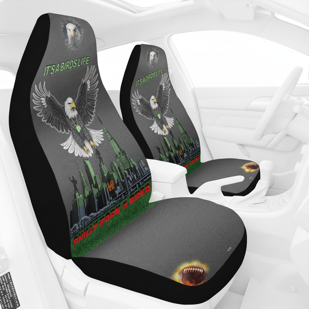 It's A Birds Life Universal Car Seat Cover featuring eagle design in a car interior