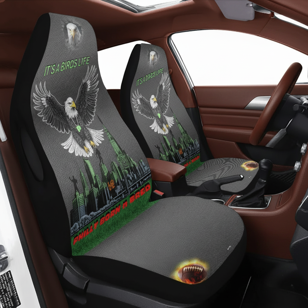 It's A Birds Life Universal Car Seat Cover featuring eagle design in a car interior