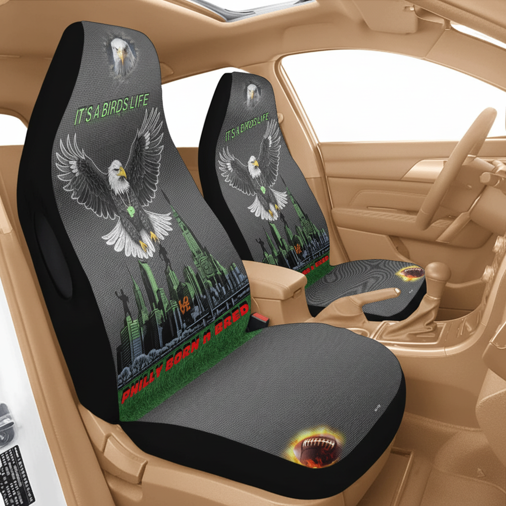 It's A Birds Life Universal Car Seat Cover featuring eagle design in a car interior