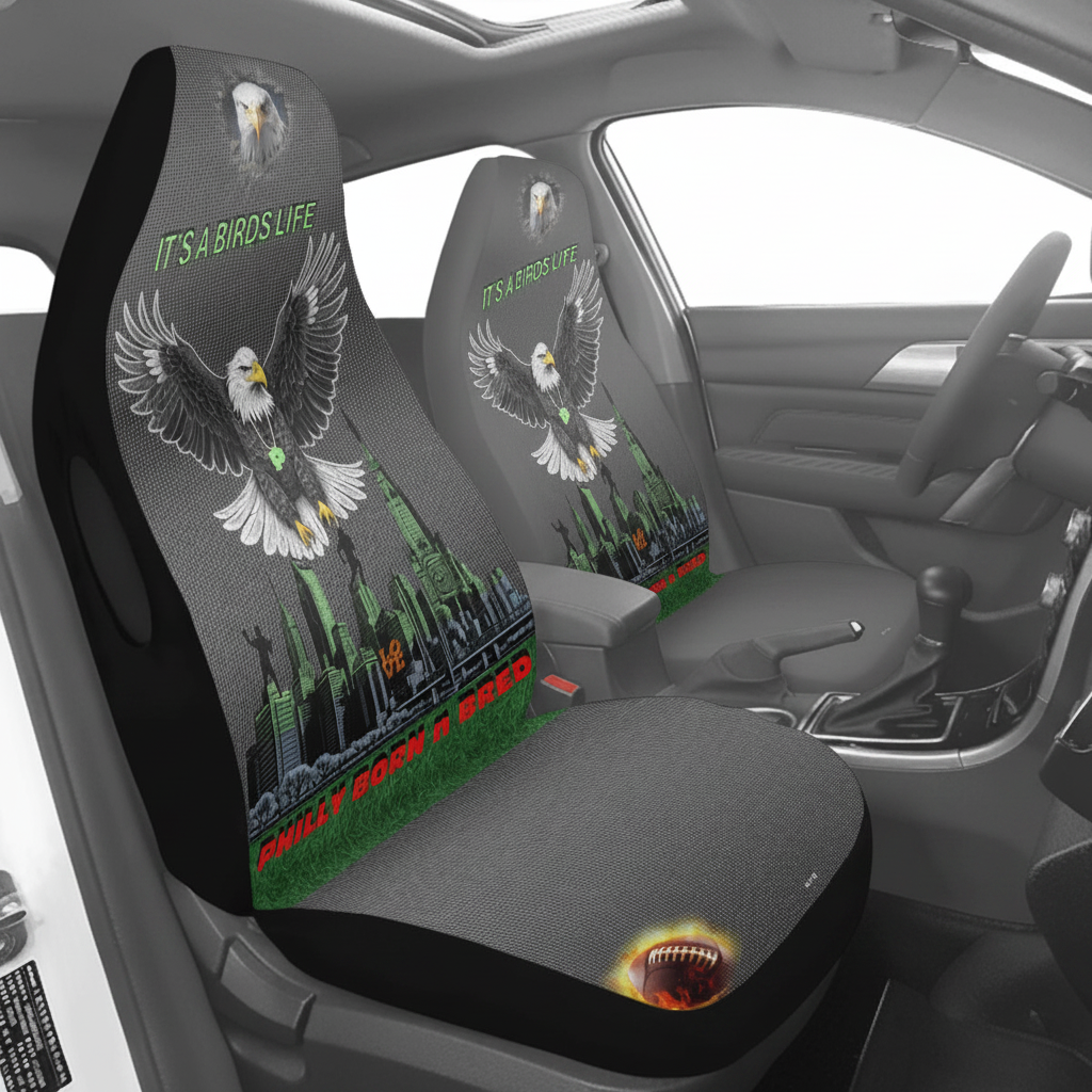 It's A Birds Life Universal Car Seat Cover featuring eagle design in a car interior