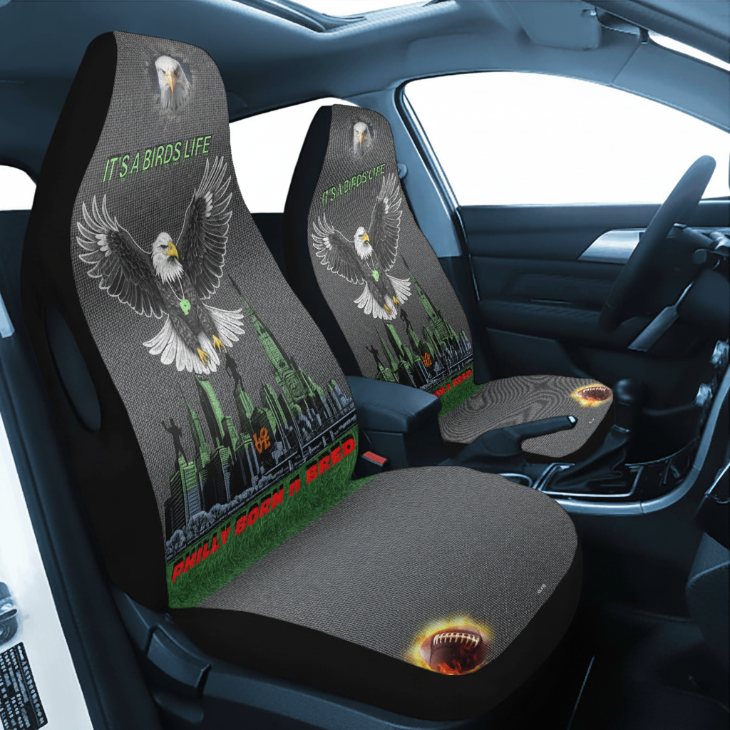It's A Birds Life Universal Car Seat Cover featuring eagle design in a car interior