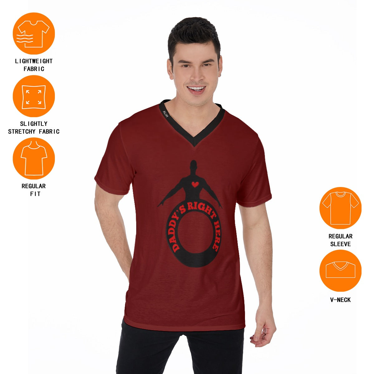 Daddy's Right Here Red Black V-Neck T-Shirt