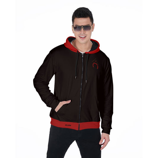 Daddy's Right Here Logo Red Hood Zip Up Hoodie 