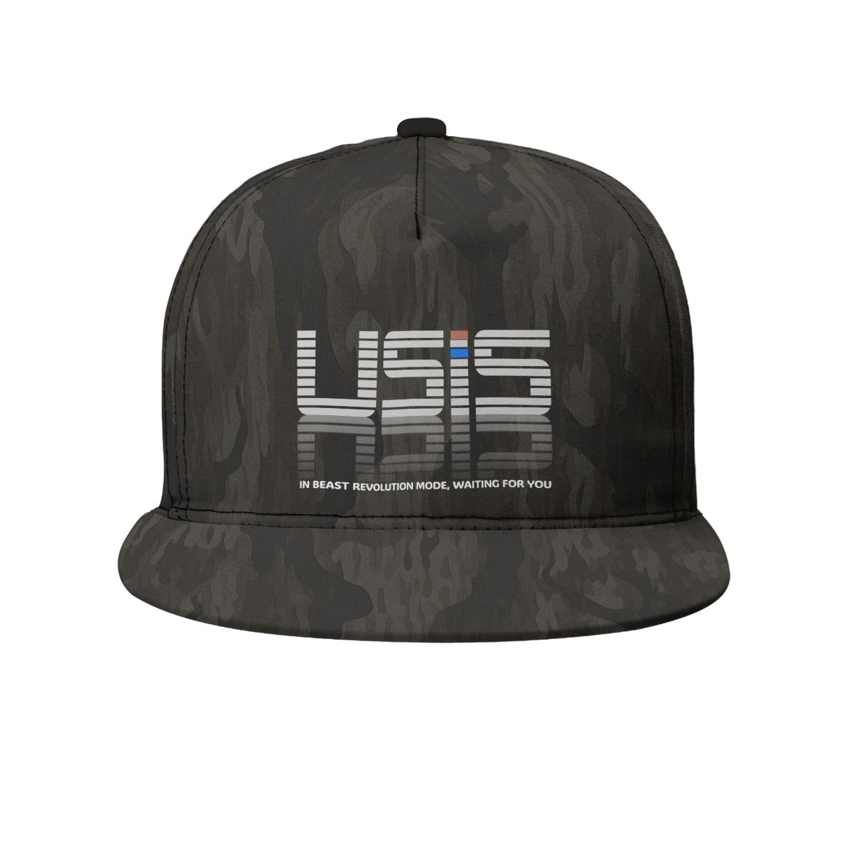 Black camouflage cap with 'USIS' logo on a white background