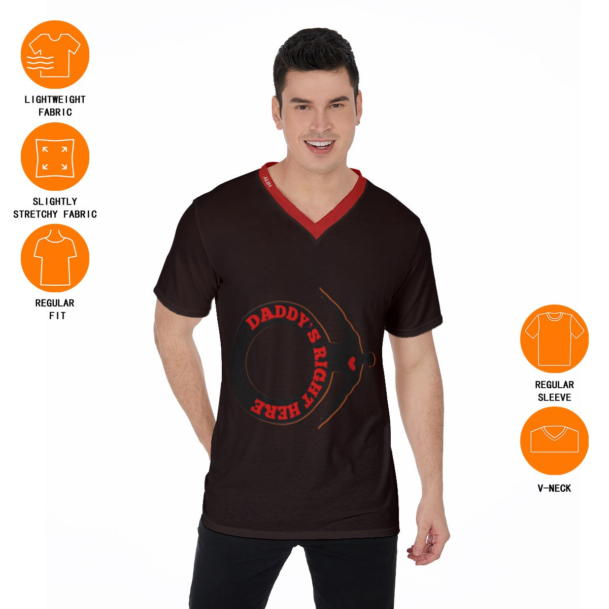Daddy's Right Here Logo Red Collar V-Neck T-Shirt