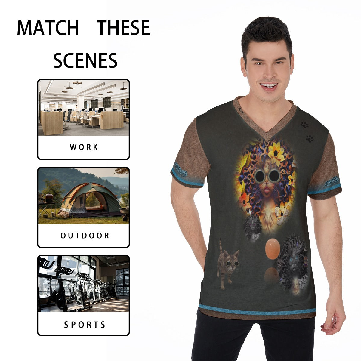 "Katz I's" All-Over Print V-Neck T-Shirt